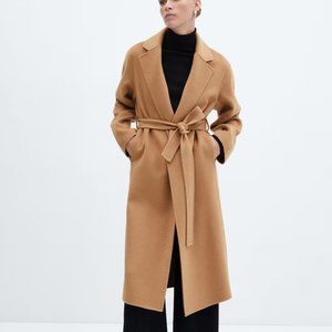 Mango BNWT Wool Belt Handmade Coat Brown/Tan